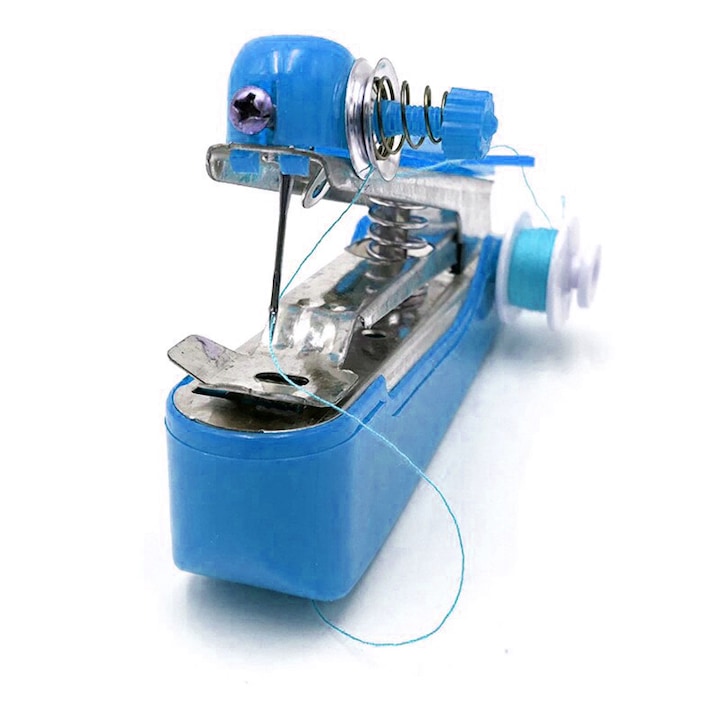 Mini hordozható varrógép, elem nélkül, 11 cm, kék