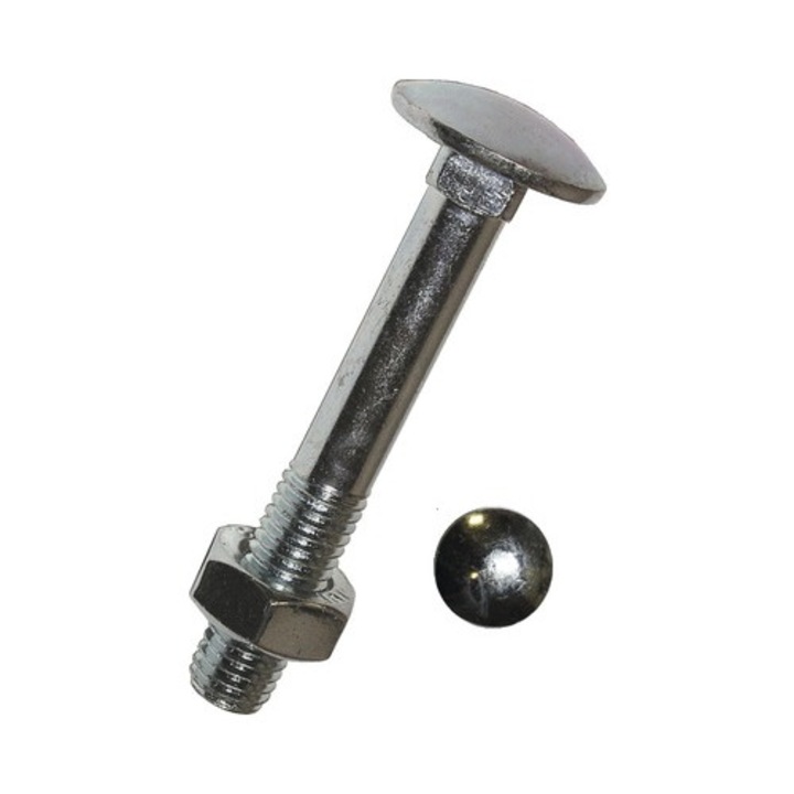 Suruburi metrice cu cap bombat torbant si piulita Dresselhaus 6x100 mm Din603 otel zincat, 50 Bucati