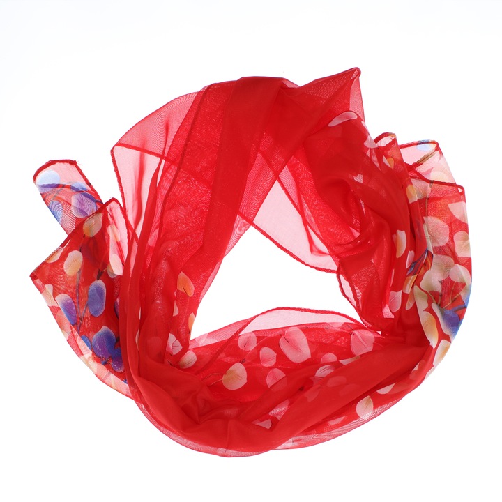 Női sál, Buticcochet, poliészter, levélmintás, 50x150 cm, Piros - ES2664