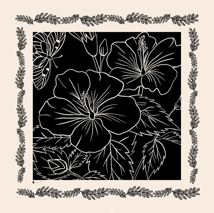 Természetes selyem sál, Diana's Grace, fekete/bézs, 90x90 cm