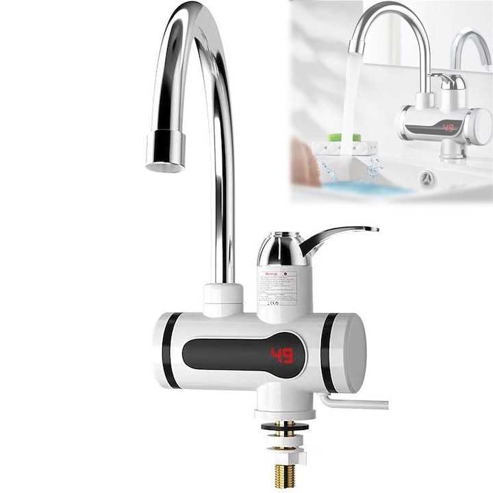 Robinet Electric Instant cu Incalzire Instantanee a Apei, Afisaj LCD al Temperaturii, Alb