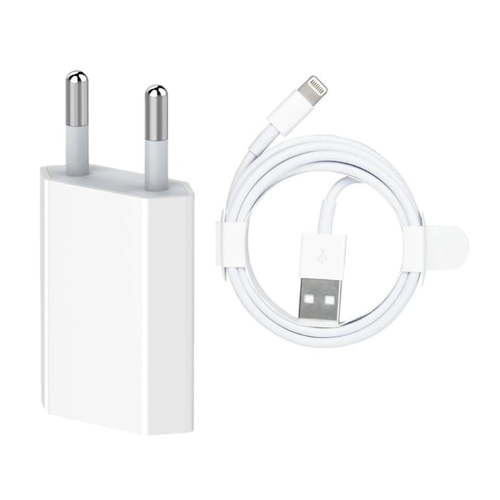 Зарядно Planet Tech Съвместим с Apple MB7072M/B, 220V, 5W, Lightning USB кабел, Бял