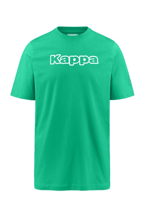Tricou clasic slim-fit din bumbac pieptanat cu imprimeu logo, Kappa, Logo Korpo Fromen Slim, Verde turcoaz