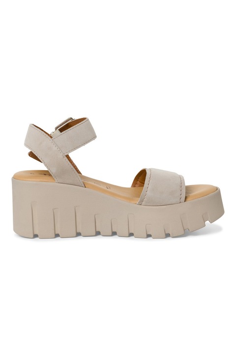 Tamaris, Sandale wedge din piele, Maro taupe deschis