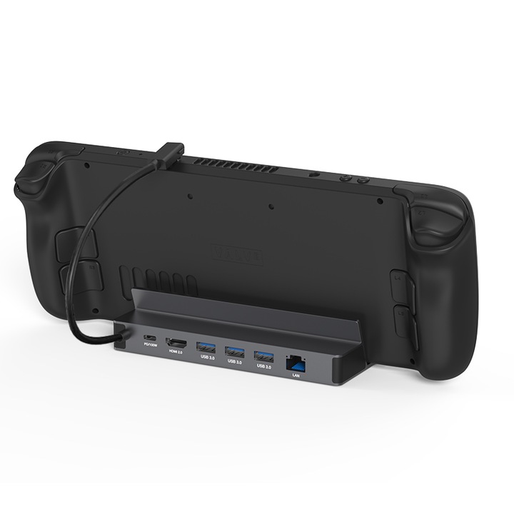 Konzol dokkoló állomás, JESWO, 6 az 1-ben, 100 W PD, 4K/60 Hz, 3 USB 3.0 port, Gigabit Ethernet, alumínium