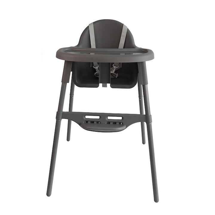 Scaun de masa 2 in 1 - Reglabil pe 2 trepte de inaltime, Suport pentru picioare cu 2 pozitii, Tava detasabila si usor de curatat, Pentru copii de la 6 la 36 de luni (0-15 kg), Culoare gri
