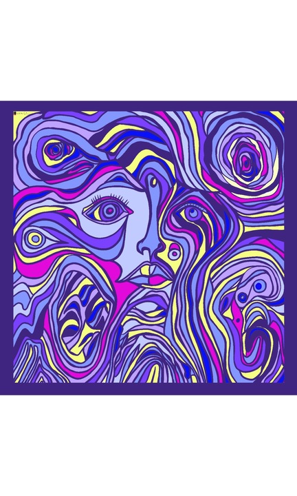Természetes selyem sál, Violet Face, lila, 90x90 cm