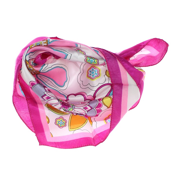 Női sál, 50x50 cm, Boutiquecochet, szatén, nyomott mintás, rózsaszín - ES2661