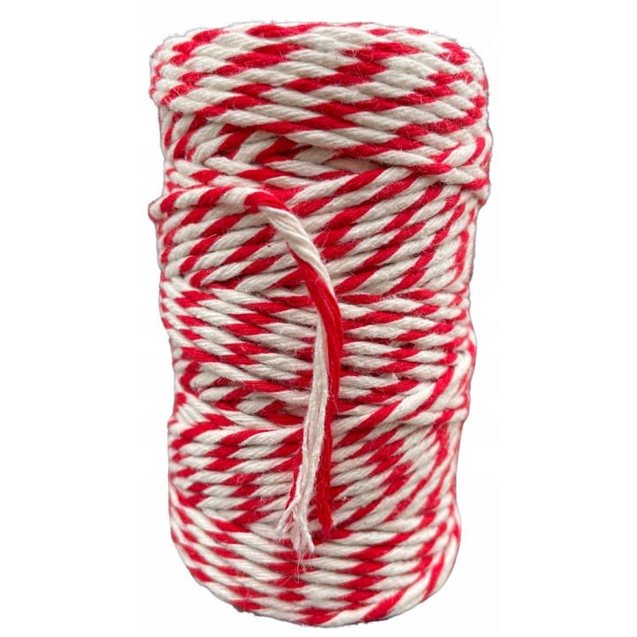 Snur pentru macrame, KoloroweMotki, 560, Torsadat simplu, Bumbac 100%, 2mm x 60m, Rosu/alb