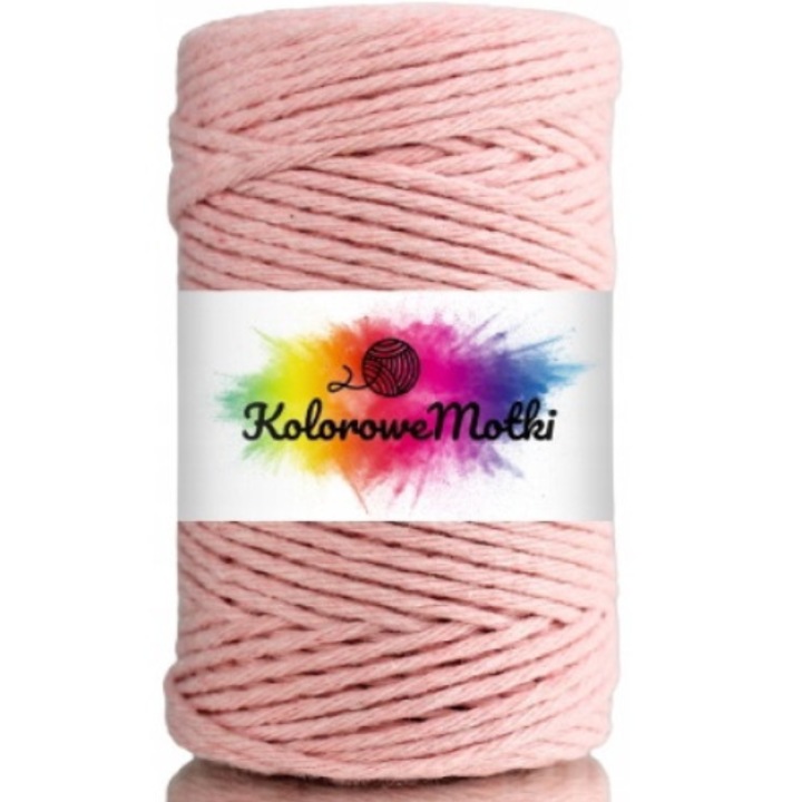 Snur pentru macrame, KoloroweMotki, 13, Torsadat simplu, Bumbac 100%, 2mm x 60m, Roz