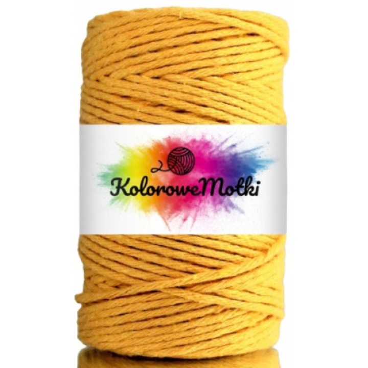 Snur pentru macrame, KoloroweMotki, 15, Torsadat simplu, Bumbac 100%, 2mm x 60m, Galben