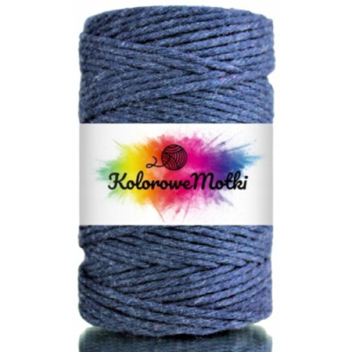 Snur pentru macrame, KoloroweMotki, 21, Torsadat simplu, Bumbac 100%, 2mm x 60m, Albastru marin