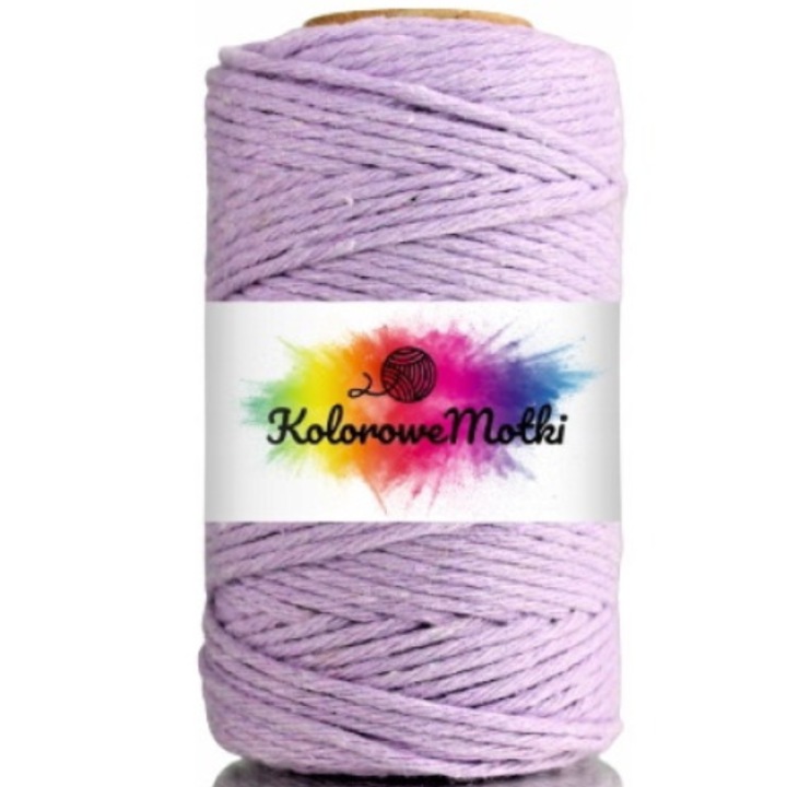 Snur pentru macrame, KoloroweMotki, 19, Torsadat simplu, Bumbac 100%, 2mm x 60m, Violet