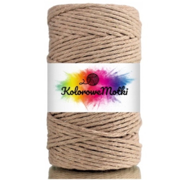 Snur pentru macrame, KoloroweMotki, 12, Torsadat simplu, Bumbac 100%, 2mm x 60m, Bej