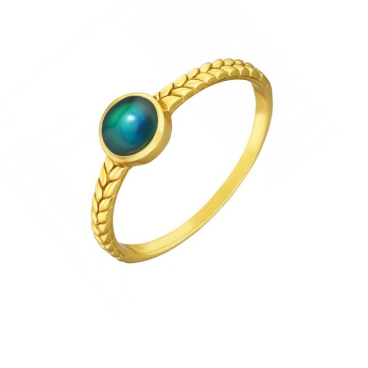 Inel din argint Mood Braided G, model stare de spirit care isi schimba culoarea, placat cu aur 14 K, cutie bijuterii, Boutique 23, auriu