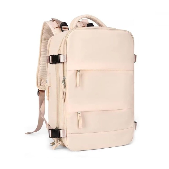 Rucsac de calatorie, Port USB, Compartiment pentru laptop, rezistent la apa, 42 x 17 x 31 cm, bej deschis