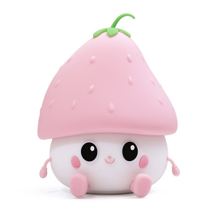 Преносима нощна лампа за деца, топла светлина, силикон и тъчпад без BPA, USB зареждане, Strawberry Pink