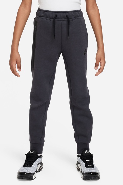 Nike, Спортен панталон с памук и регулируема талия, Антрацитно сиво/Черен