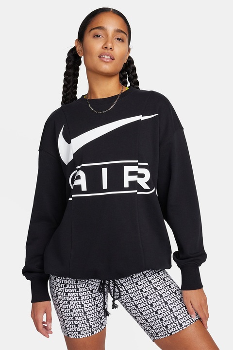 Nike, Уголемен суитшърт Air с лого и паднали ръкави, Бял/Черен