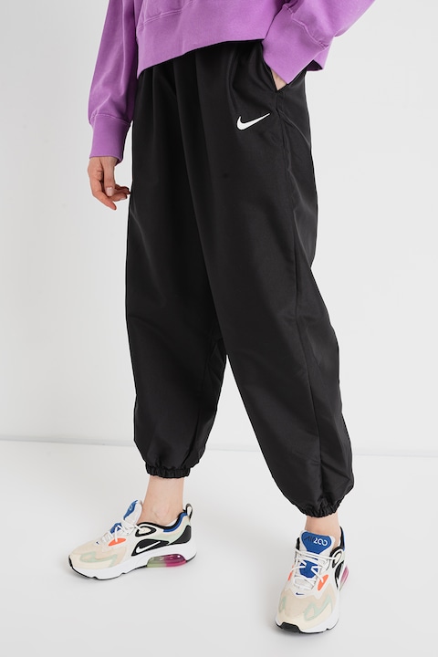 Nike, Спортен панталон с лого, Бял/Черен