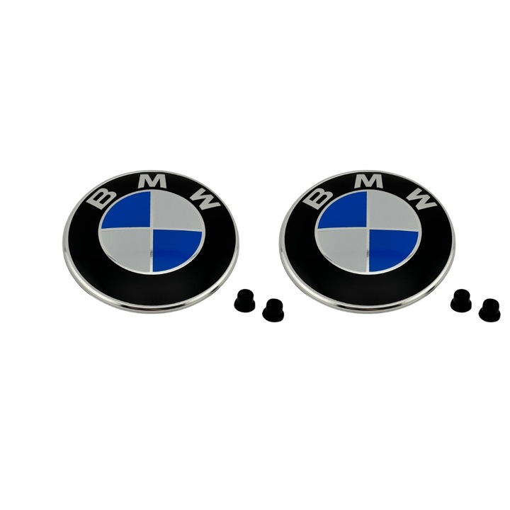 2 db BMW embléma készlet 82mm/82mm, tömítésekkel, fehér/kék, 5-ös, 7-es sorozathoz
