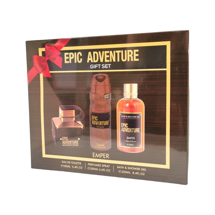 Подаръчен комплект за мъже Epic Adventure, Тоалетна вода 100мл, Дезодорант 200мл, Душ гел 250мл
