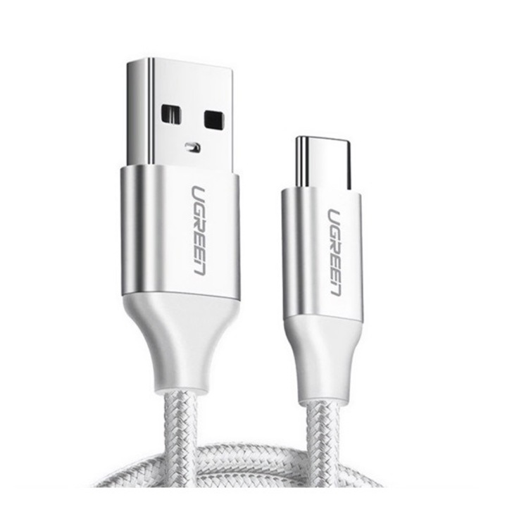Ugreen adatkábel, usb - type-c, 3a, pd gyorstöltő 3.0, 100w, 200cm, cipőfűző, fehér