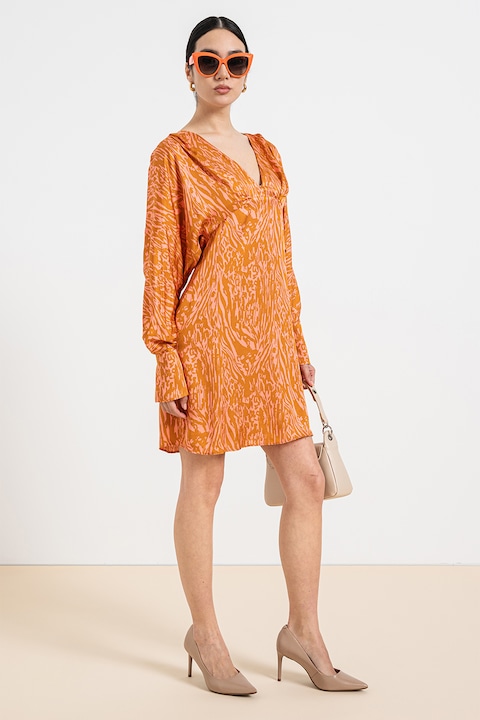 Stefanel, Rochie mini de satin, Portocaliu/Roz