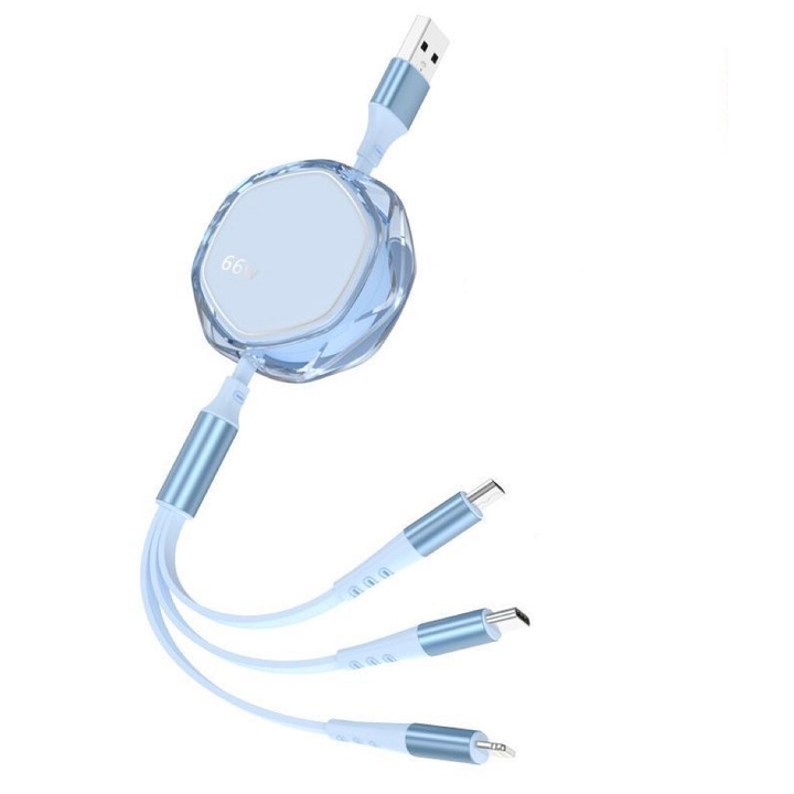 Cablu de date retractabil, compatibil Apple/Huawei/Xiaomi, incarcare rapida, ajustabil 30-120cm