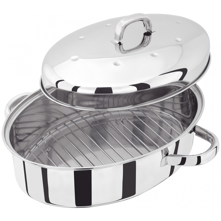 Ovális serpenyő grillsütővel Judge Speciality Cookware, rozsdamentes acél, 32x22x15 cm, ezüst