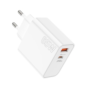 Incarcator retea Lamtech, QC3.0, PD, 65W, 1xUSB, 1xUSB Type-C, Alb