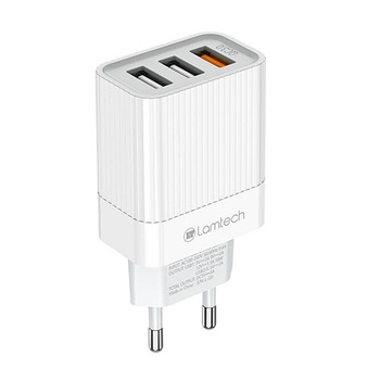 Incarcator retea Lamtech, 1xUSB QC3.0, 2xUSB 2.1A, Alb