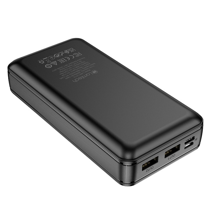 Външна батерия Lamtech, 20000mAh, 2xUSB изход, 1xUSB Type-C/1xMicroUSB вход, LED индикатор, Черен