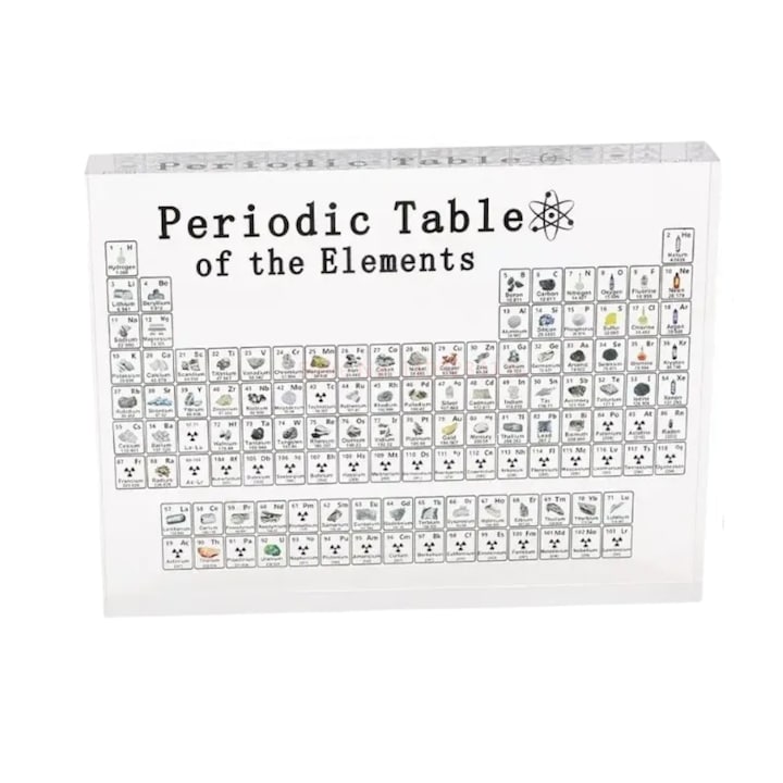 Tabel periodic 118 elemente chimice, acril transparent 20mm grosime, H 11, 4 cm, L 15 cm