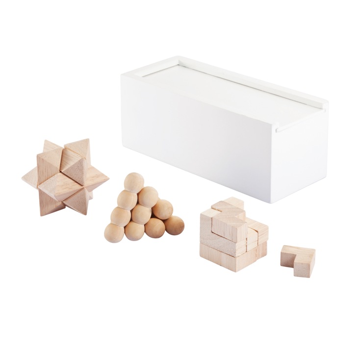 Agytréning játék, Ronic X, 3 puzzle, fadoboz, fehér