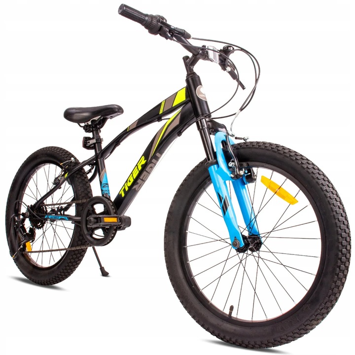 Bicicleta pentru baieti, Sun Baby, Tiger Bike, 20 inch, 6 viteze Shimano Tourney, schimbator Revoshift, 5-9 ani, cadru din otel, negru/verde