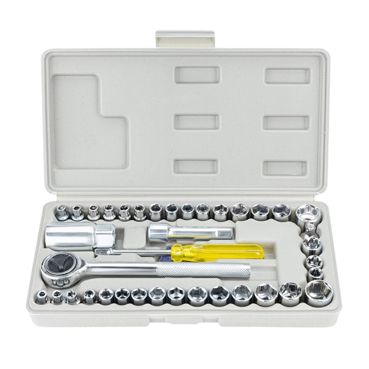 Trusa de chei tubulare, 40 de piese, sistem metric si SAE, in cutie, 41314, gri 40