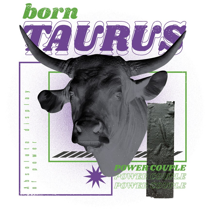 Sticker Cu Semn Zodiac Taur, Animal Puternic Cu Coarne Inalte, Text In ...