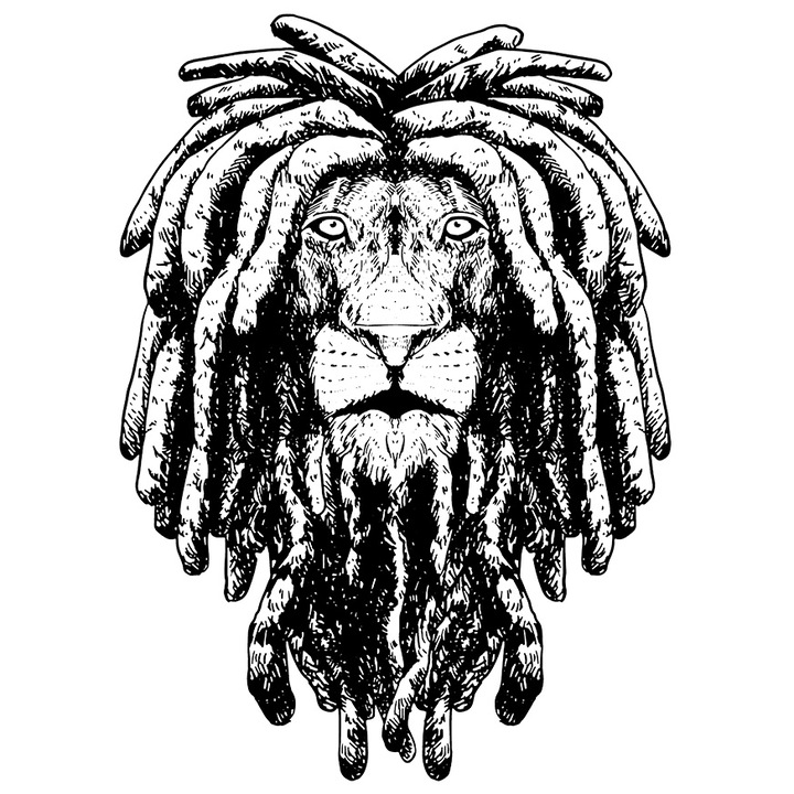 Sticker Cu Portret Leu, Coama Dreduri, Regele Junglei, Animal Salbatic, Negru, Padaure, Cadou Pentru Iubitorii De Natura, cu Margini Albe, PVC Vinyl 40 cm