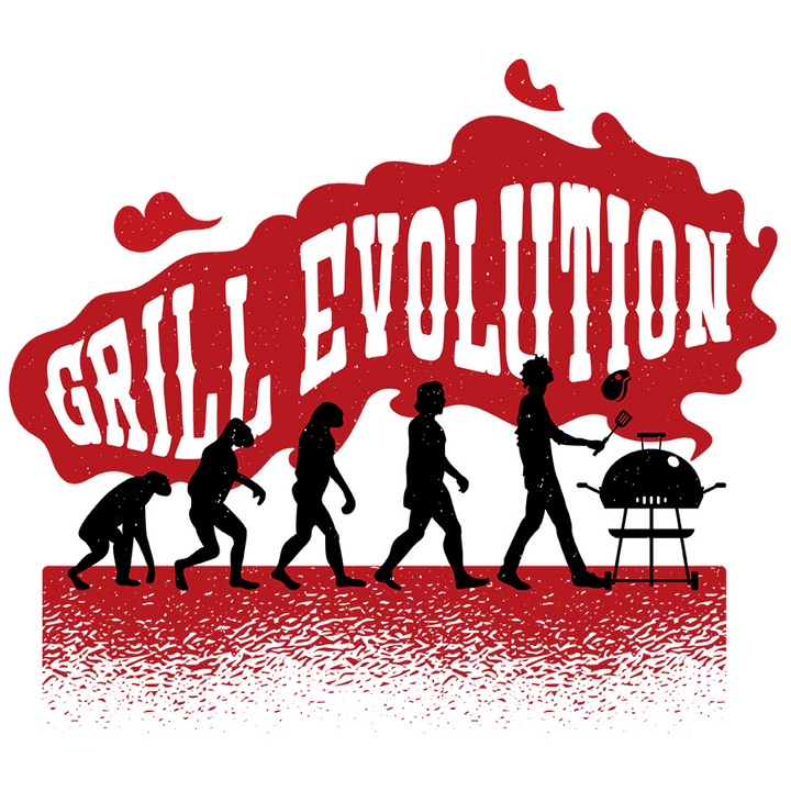 Sticker Cu Istoria Grtarului, Camping, Pasiune Barbateasca, Gratar In Spatiu Liber, Rosu Negru cu Margini Albe, PVC Vinyl 23 cm