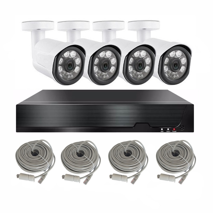 Sistem supraveghere video HAWIRE HV-POE948004-A6, 4 camere 8MP, Monitorizare pe telefon, Compresie H265+