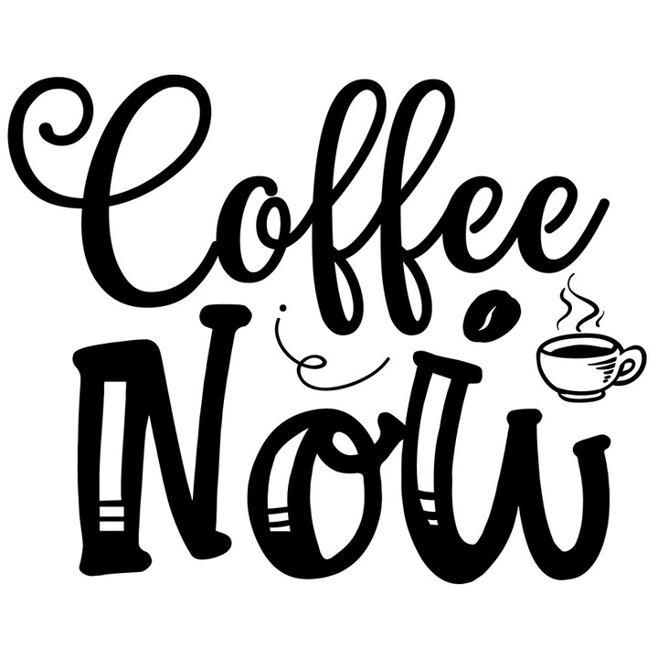 Sticker Text In Engleza Coffee Now, Ceasca De Cafea Fierbinte, Boaba De Cafea, Oboseala, Cadou Pentru Iubitorii De Cafea, Rosu, cu Margini Albe, PVC Vinyl 23 cm