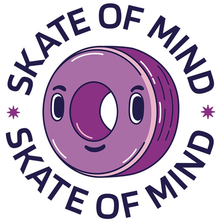 Sticker Cu Mesaj In Engleza Skate Of Mind, Roata Mov Cu Chip De Skateboard, Placa De Skate, Cadou Pentru Iubitorii De Sport Periculos, Multicolor, cu Margini Albe, PVC Vinyl 10 cm