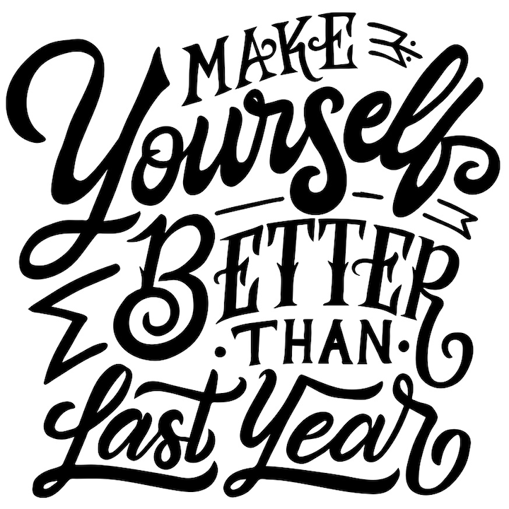 Sticker Cu Text Motivational In Engleza Make Yourself Better Than Last Year, Ambitii Inalte, Negru cu Margini Albe, PVC Vinyl 23 cm