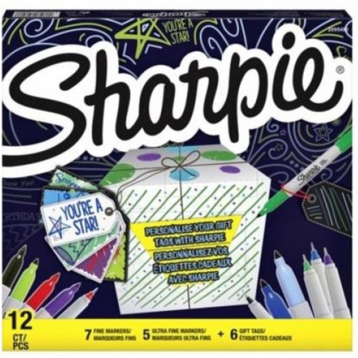 Комплект от 12 перманентни маркера, SHARPIE, Fine tip, Multicolor