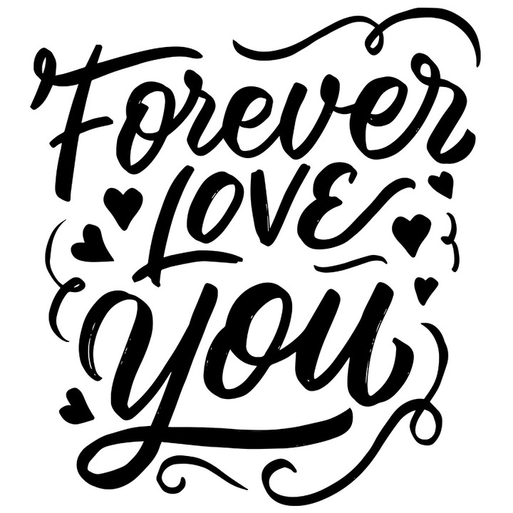 Sticker Cu Mesaj Romantic Forever Love You, Text In Engleza, Dragobete, Ziua Indragostitiilor, Cadou Pentru Partenera, Negru, cu Margini Albe, PVC Vinyl 23 cm