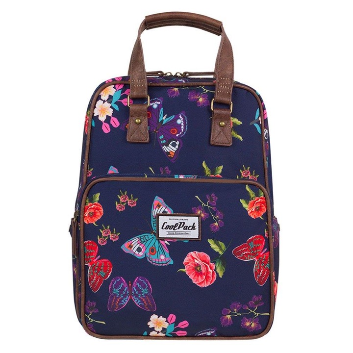 Раница, CoolPack, CUBIC SUMMER DREAM, водоустойчива, отделение за лаптоп, деним синьо с цветя, 39x29.5x15см