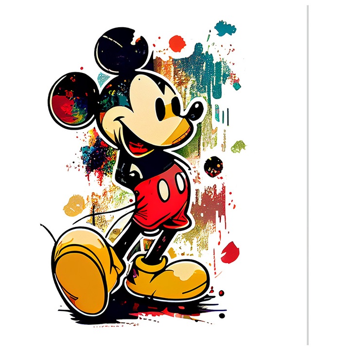 Sticker Cu Pictura Mickey Mouse Stand In Picioare, Desene Animate, Desenele Copilariei, Disney Channel, Multicolor cu Margini Albe, PVC Vinyl 28 cm