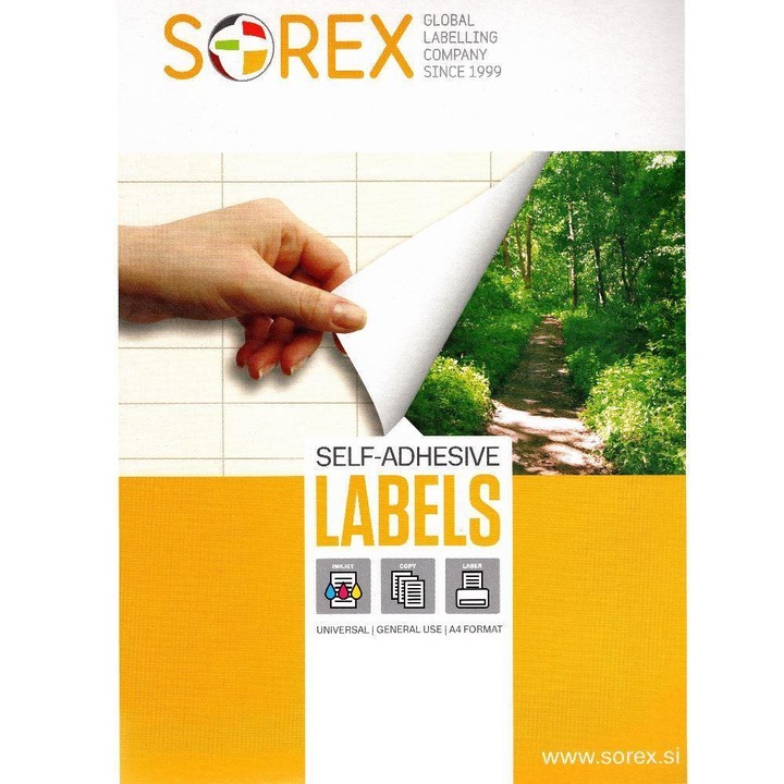 Set 100 etichete autoadezive, SOREX, A4, 105x148mm, Alb