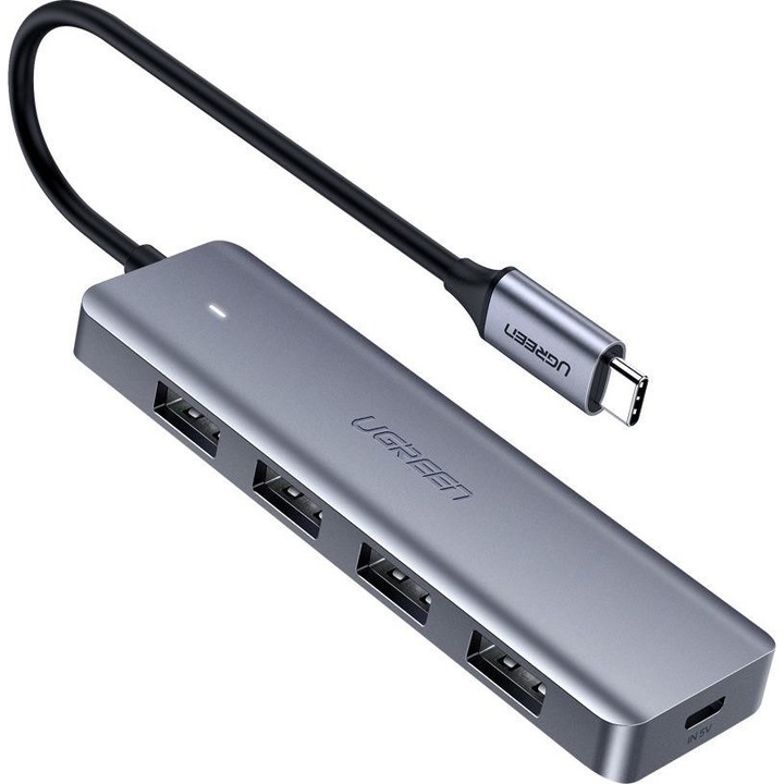 Хъб, UGREEN, CM219, 4 USB-A 3.0 порта, 5Gbps, 15 см, 104x30x10 мм, сив